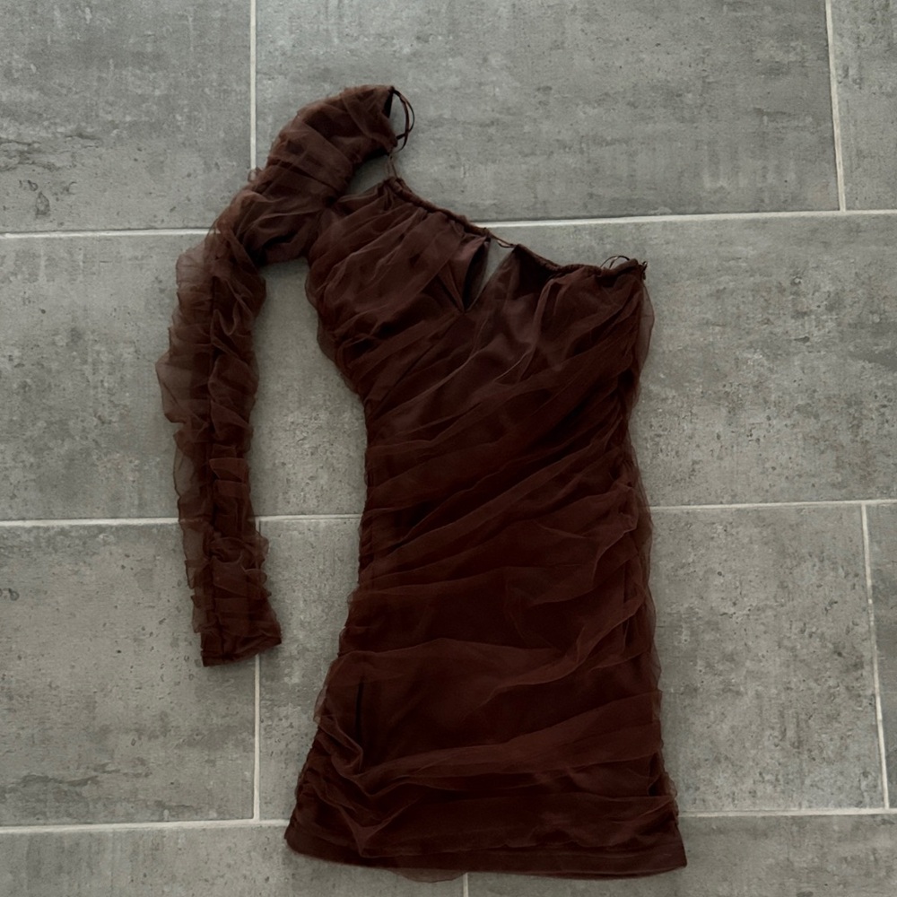 ZARA Brown One-Shoulder Dress